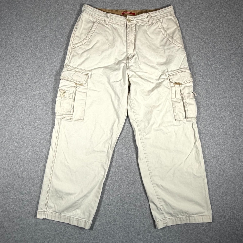 Vintage Unionbay Baggy Cargo Pants Mens 36x30 (Fits 34x27) Beige Outdoor STAINED